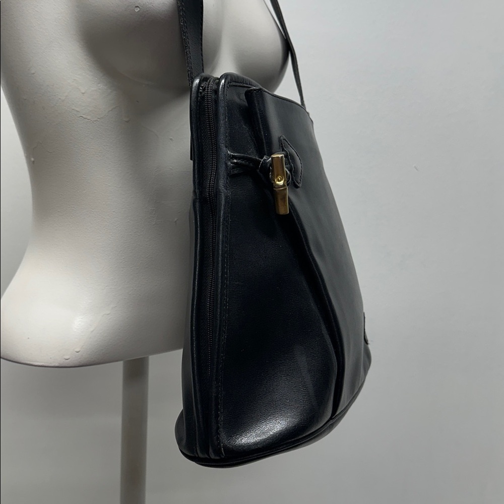 Longchamp Roseau Purse Leather Messenger Shoulder Bag Black Gold Vintage - Picture 8 of 15